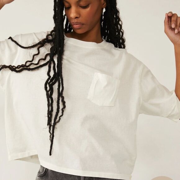 Free People We the Free 5140 Alissa Tee Shirt in Ivory Large NWT $58 - Picture 6 of 9